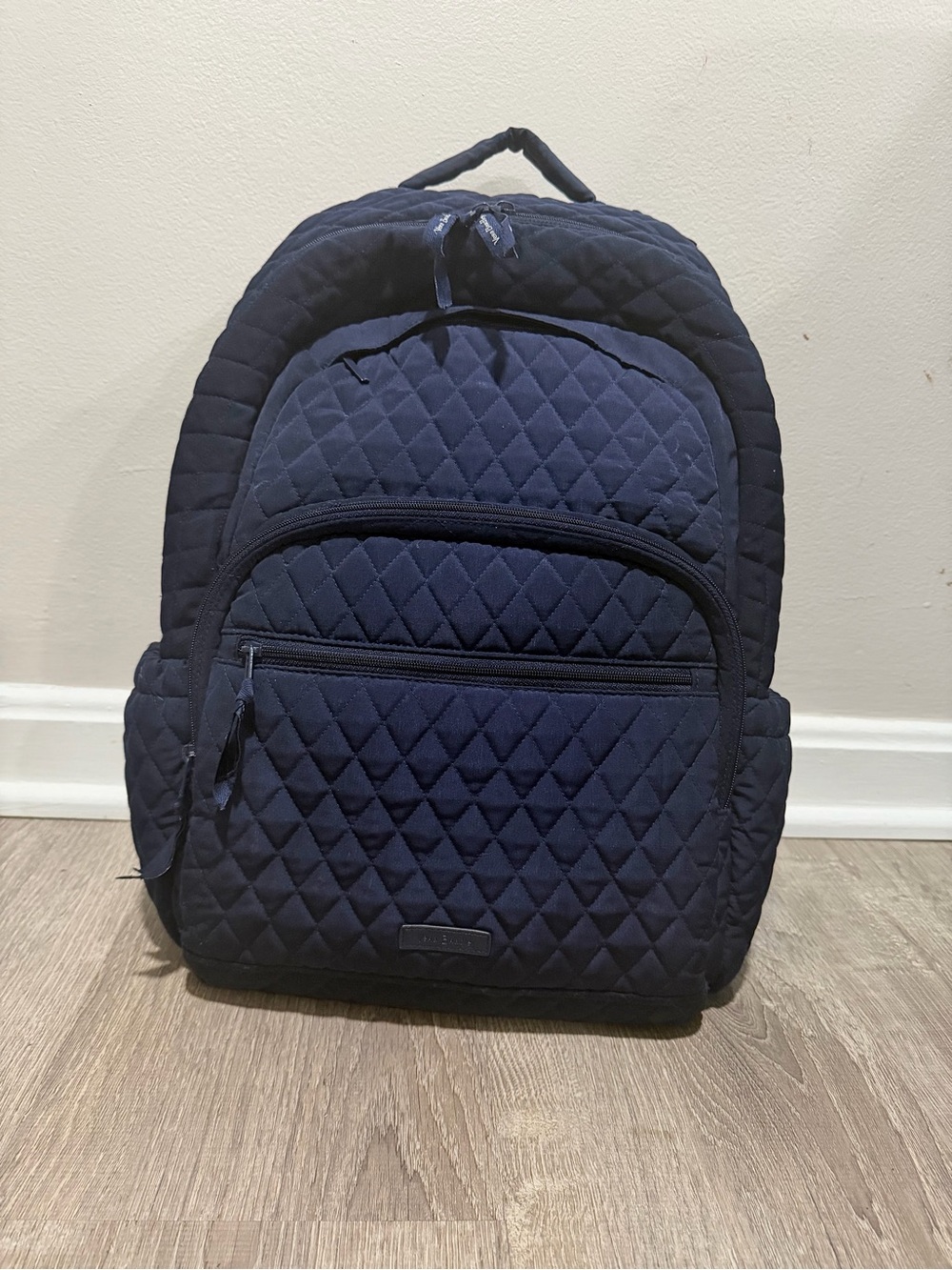 Vera Bradley Navy Quilted Backpack Floral Lined Multi Pocket Travel Bag